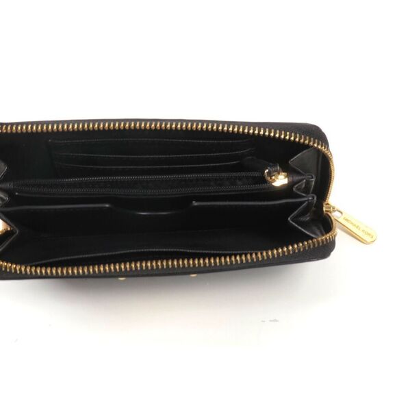 Michael Kors MK Jet Set Travel Continental Zip Around Wallet BLACK Patented Leat - Picture 3 of 3